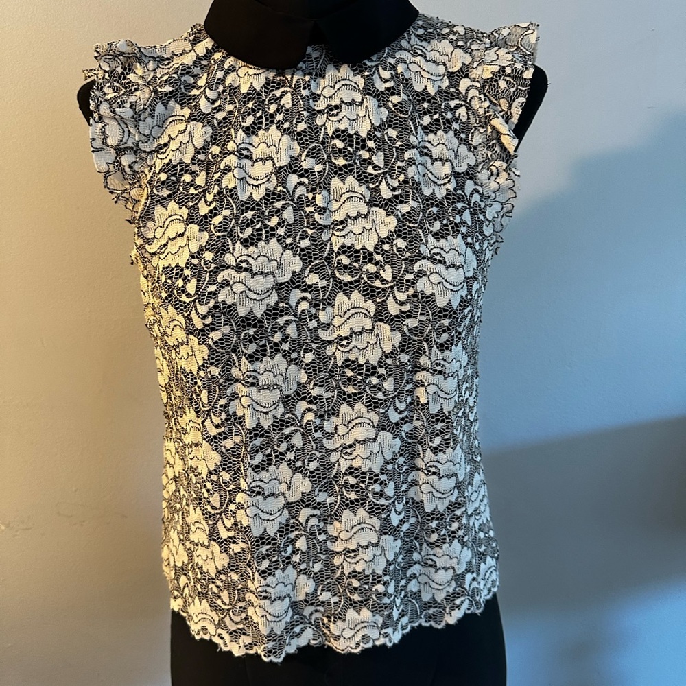 Zara Black and White Lace Blouse